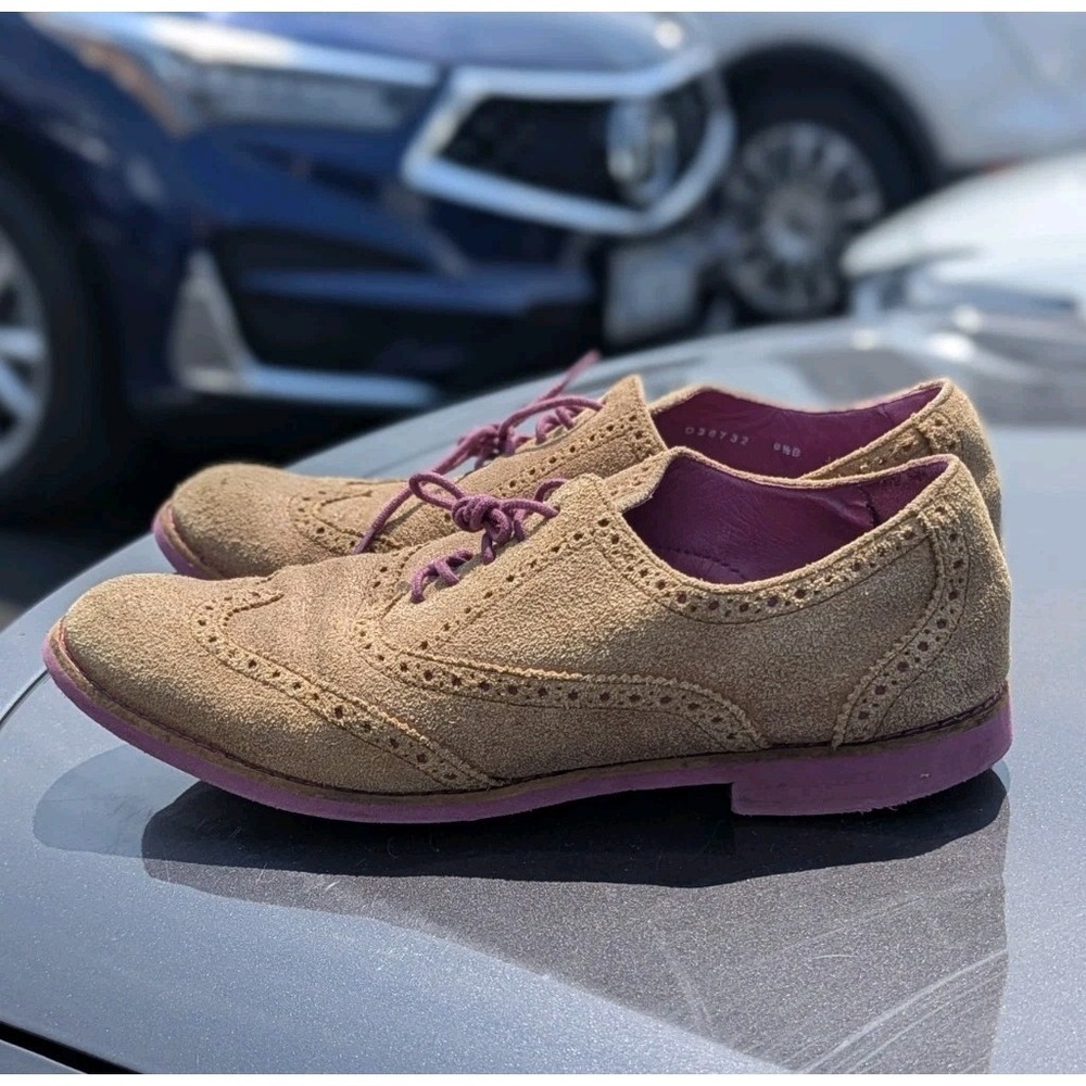 Dark Academia Cole Haan‎ Alisa Suede Wingtip Oxford Shoes Tan Purple 9.5B